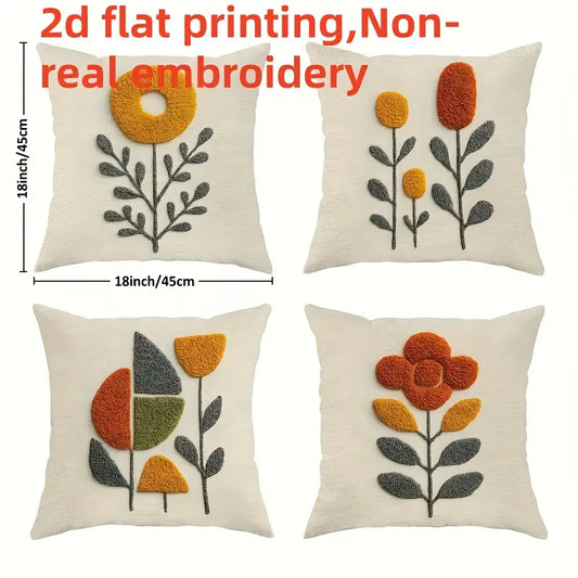 2D Floral Cushion Covers – 4pcs Double-Sided