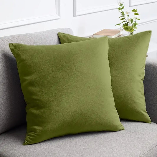 Army Green Velvet Square Cushion Cover Without Filling