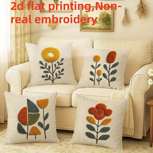 2D Floral Cushion Covers – 4pcs Double-Sided